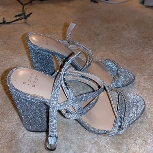 A New Day Silver Strappy Glitter Heels